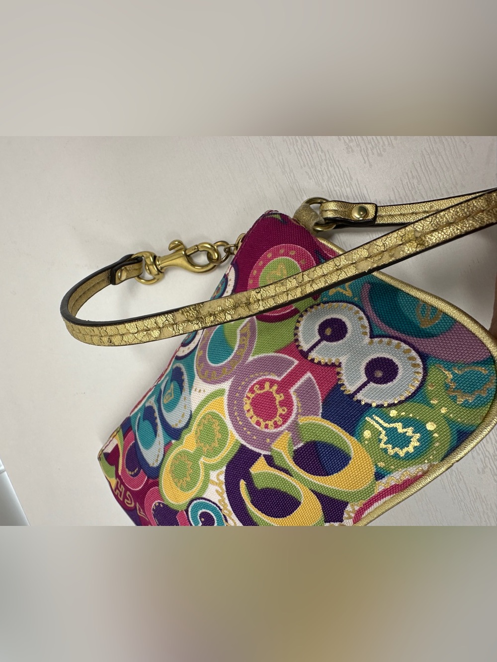Coach Poppy Pop C Graffiti Multicolor Canvas Wristlet - Picture 4 of 6